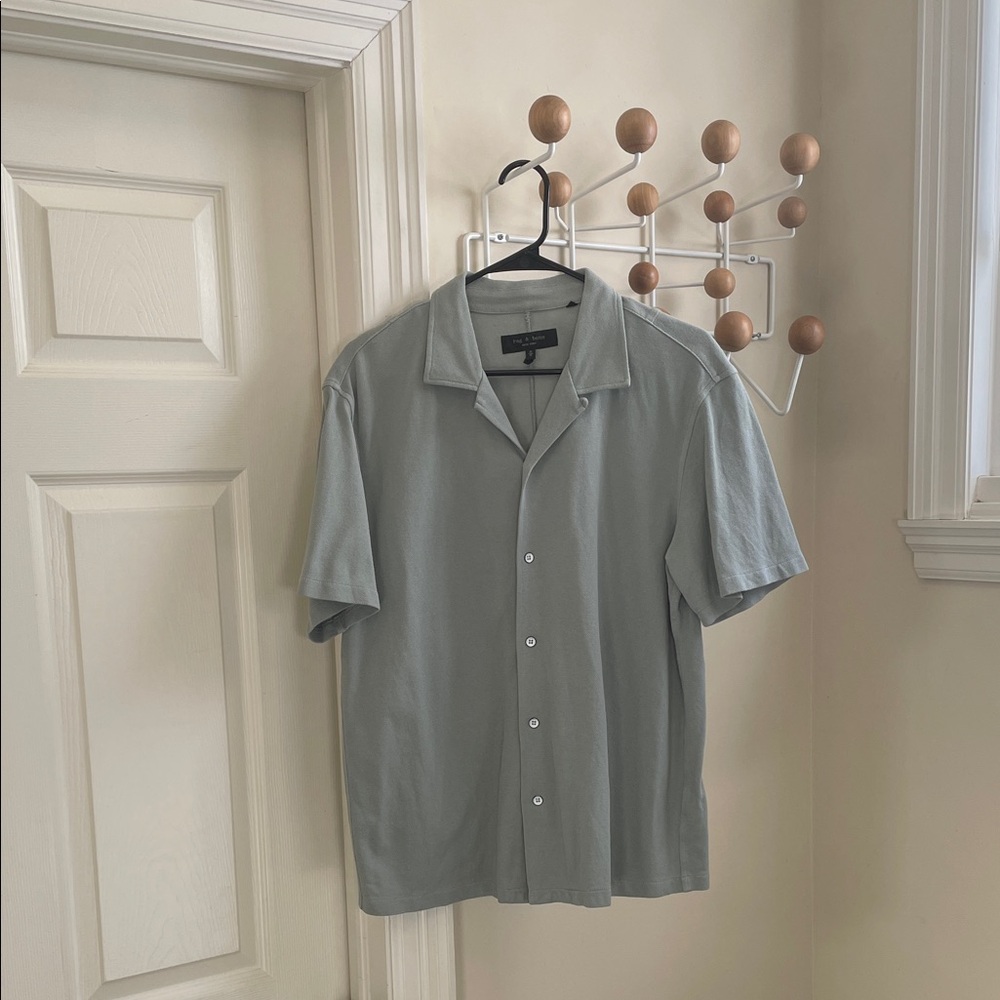 rag & bone - Classic Old Money Short Sleeve Button Down Shirt - Green M